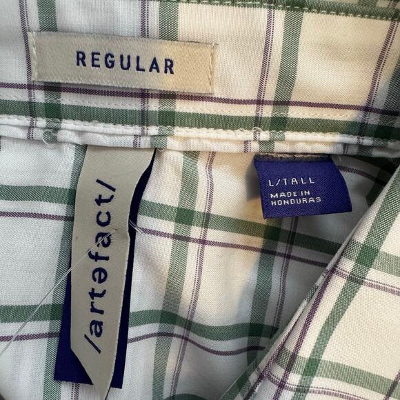 Artefact Button Up Shirt White Green Plaid Cotton NWT Men Size Large Tall - Picture 9 of 9
